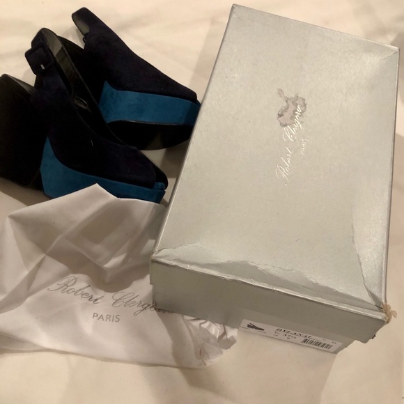 Robert Clergerie Blue Suede Platforms, sz 37.5 - Picture 11 of 11